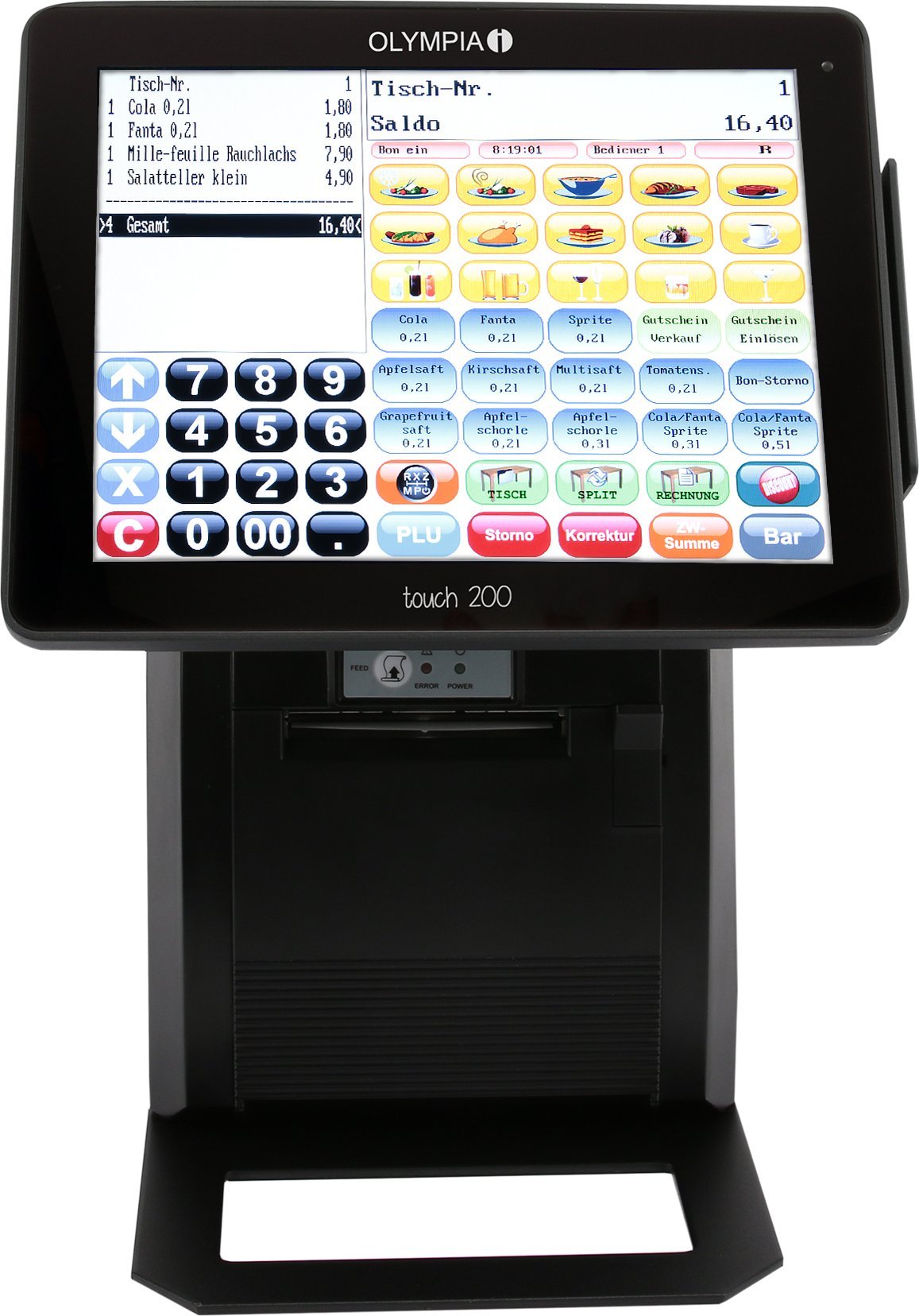 Arkë fiskale Olympia Cash Register Touch 200 TSE, ekran me prekje, e zezë