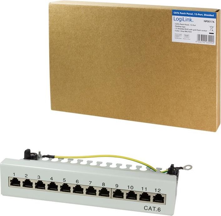 Patch panel rrjeti LogiLink NP0017A, 12 porta RJ45, Cat.6, gri