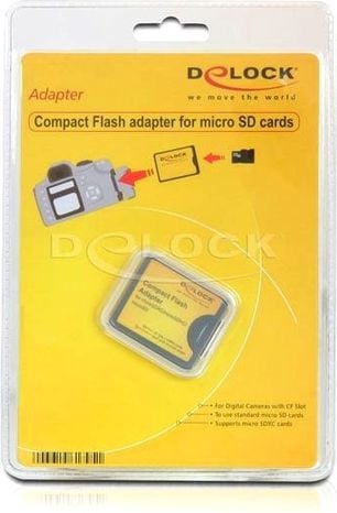 Adapter karte Delock 61795, microSD në Compact Flash, deri 2TB, i verdhë