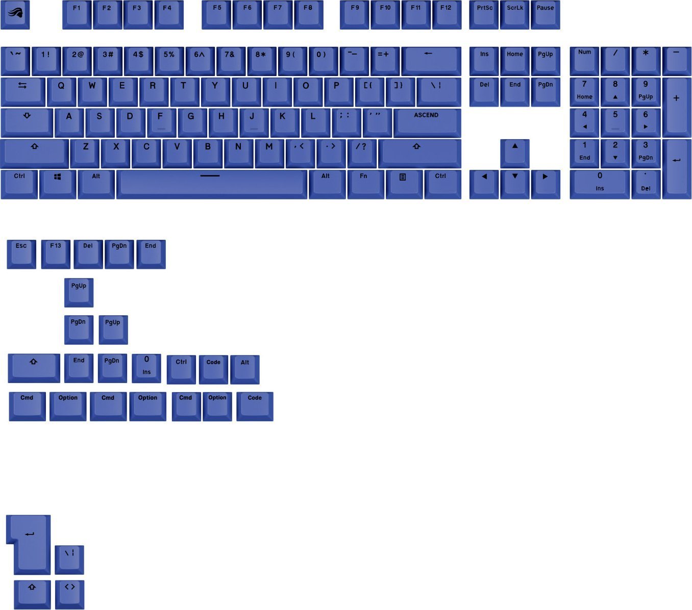 Set tastesh mekanike Glorious GPBT Basics Mana Blue, 131 taste, PBT, blu