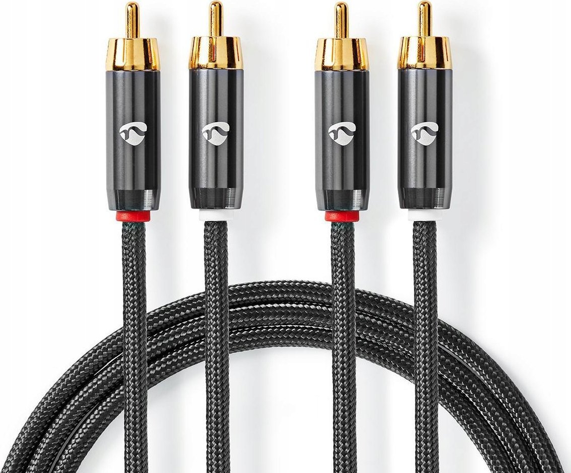 Kabllo audio NEDIS Profigold RCA, 2x RCA në 2x RCA, 2 m, stereo, e zezë