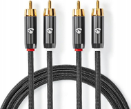 Kabllo audio NEDIS Profigold RCA, 2x RCA në 2x RCA, 2 m, stereo, e zezë