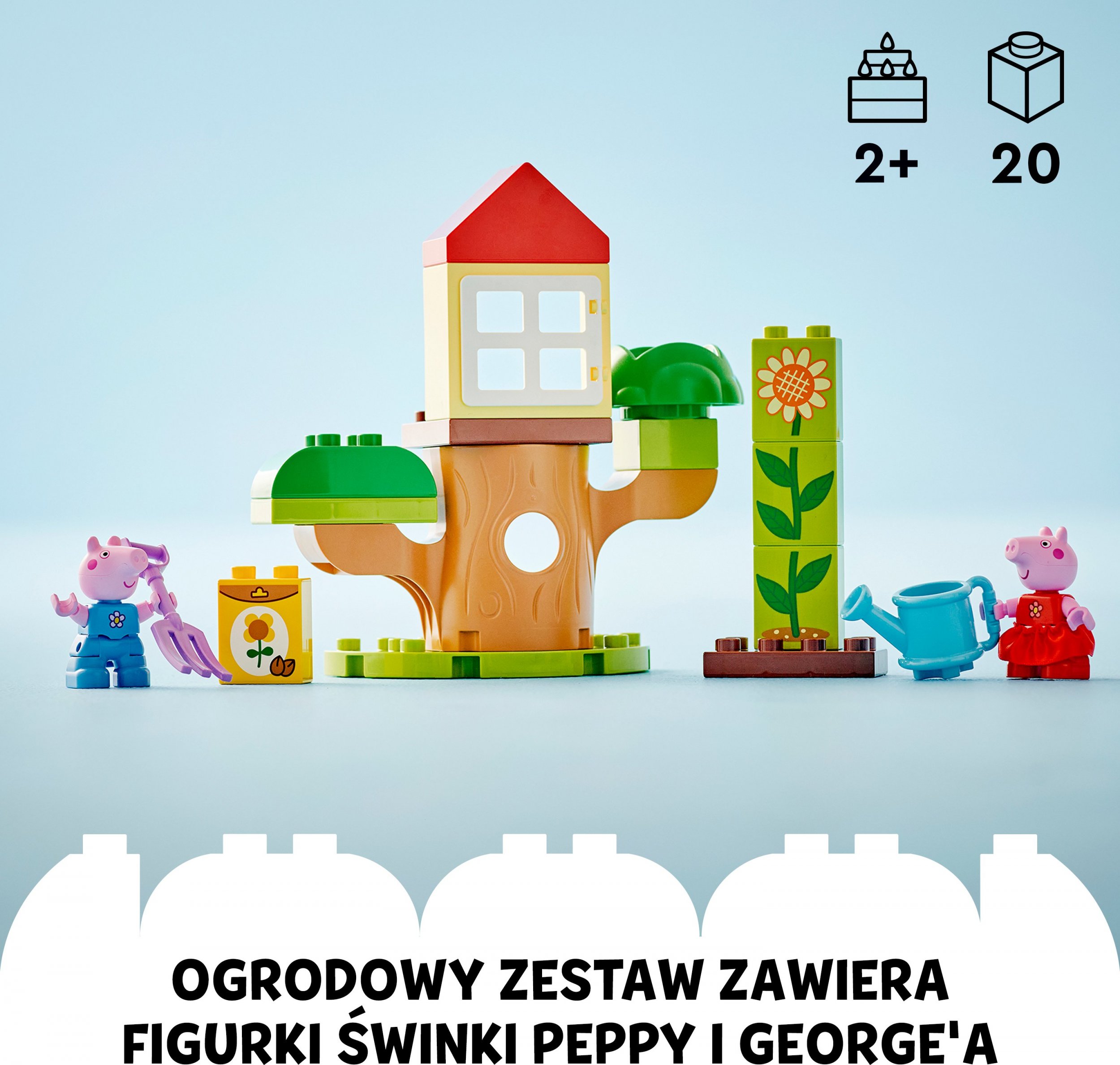 Set ndërtimi LEGO Duplo Peppa’s Garden and Tree House 10431, 20 pjesë, për fëmijë 2+
