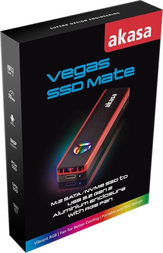 Kuti e jashtme SSD Akasa AK-ENU3M2-06, M.2 PCIe NVMe, USB-C 3.2 Gen 2, alumini 2