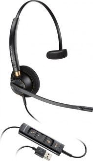 Headset Poly EncorePro 515-M 783R1AA, me kabllo, për zyrë, i zi
