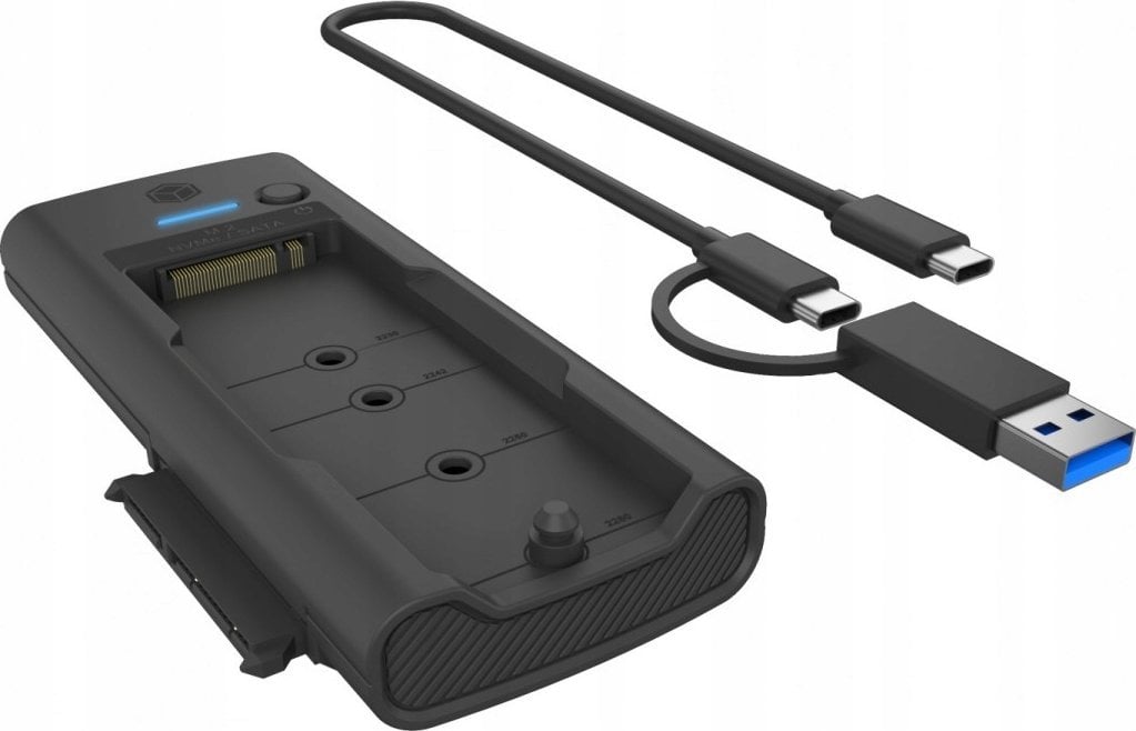 Dok stacion Icy Box IB-180MS-C31, USB 3.2 Gen 2 Type C, M.2 NVMe SATA dhe 2.5"/3.5" SATA, i zi