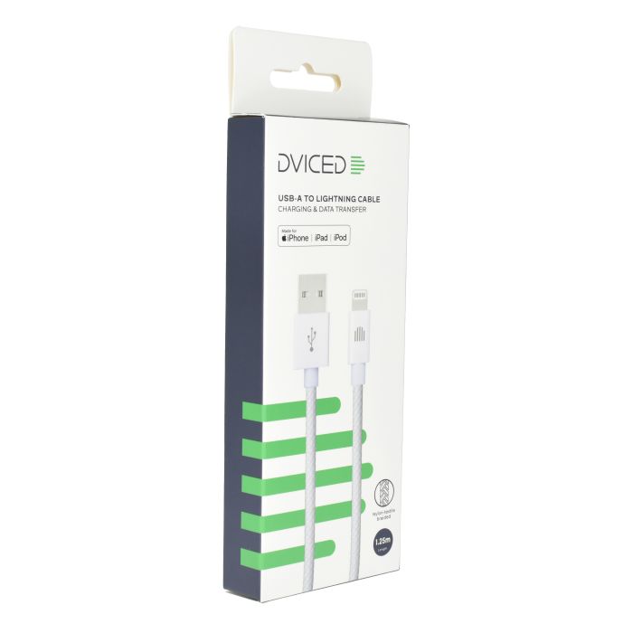 Dviced Cable USB-A To Lightning Nylon Textile 1,25M, White