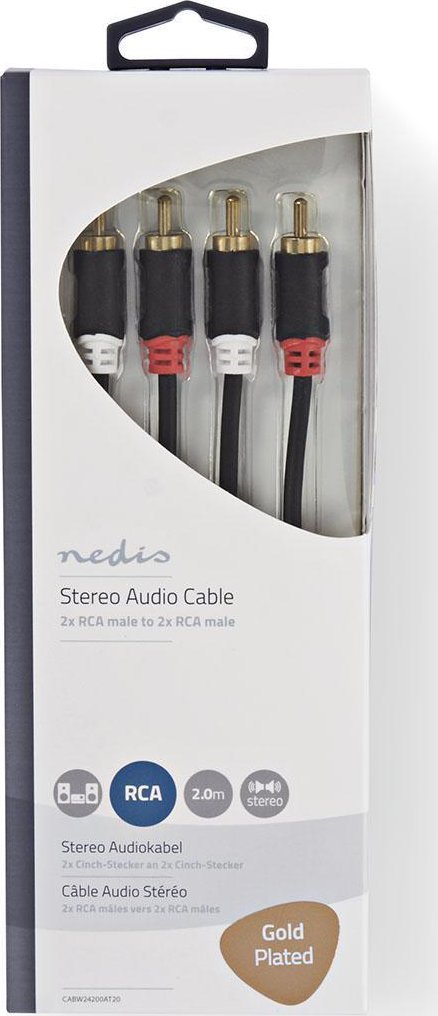 Kabëll audio stereo Nedis, 2x RCA mashkull në 2x RCA mashkull, 2m, antracit