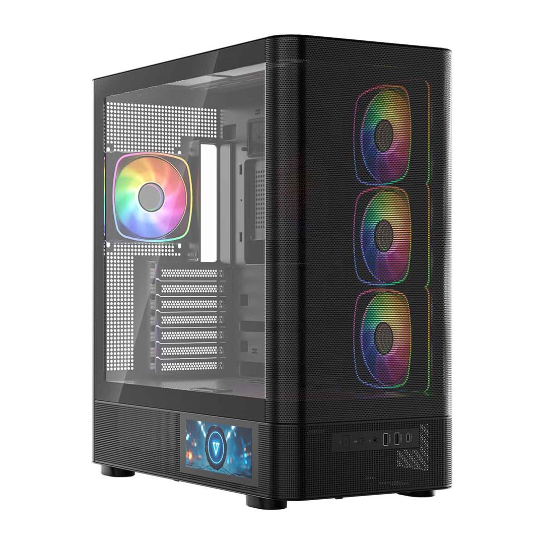Kuti gaming MODECOM Volcano AQ400 ARGB, MIDI Tower, 4 ventilatorë ARGB, e zezë