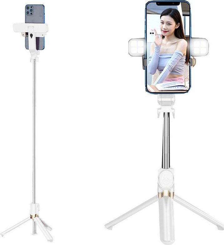 Set selfie me tripod dhe unazë LED, telekomandë Bluetooth, i bardhë