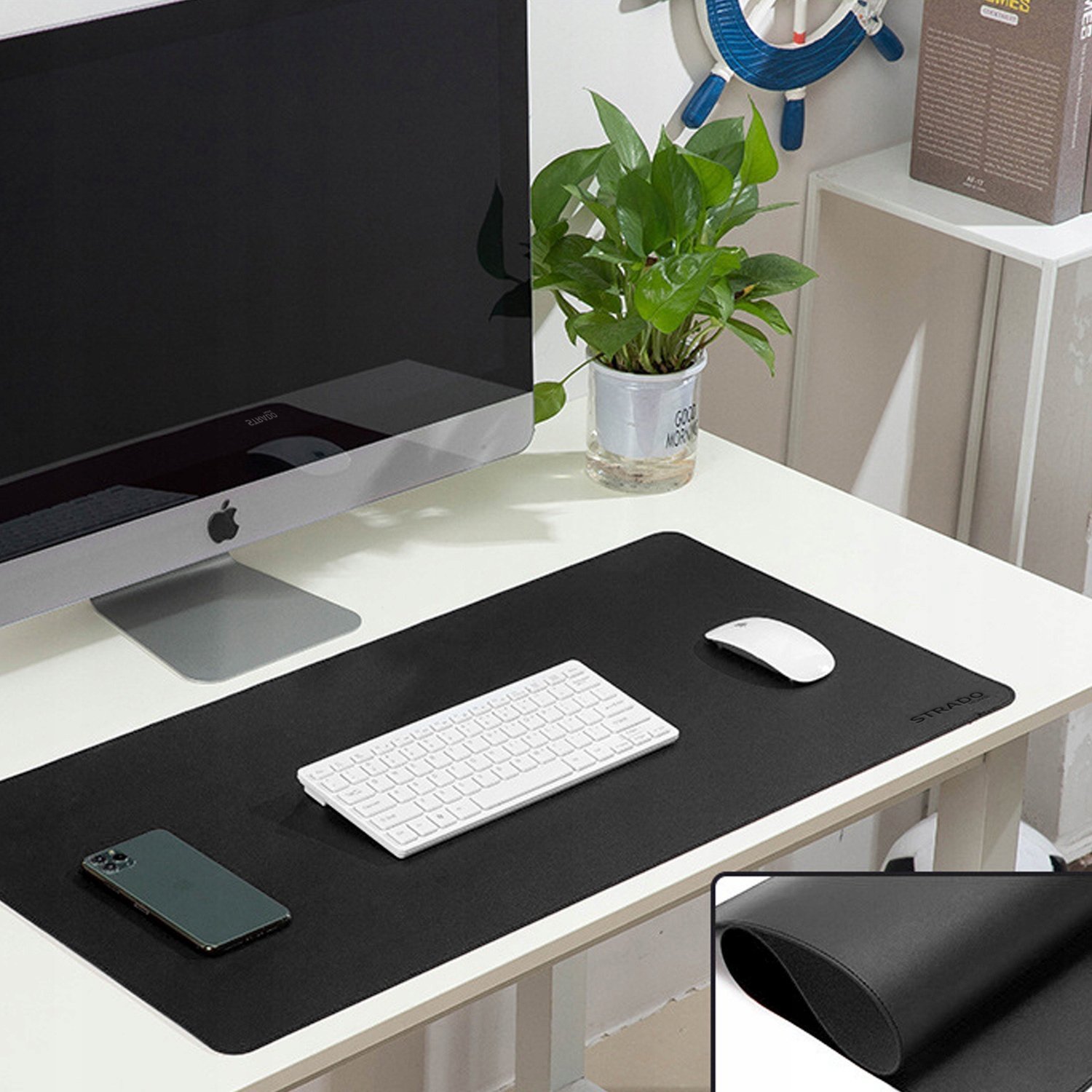 Mousepad tavoline Strado, 90x45 cm, lëkurë, i zi