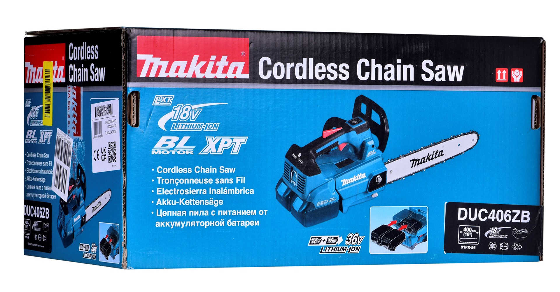 Makinë sharrë me zinxhir Makita LXT 2x18V, Li ion, brushless, pa bateri