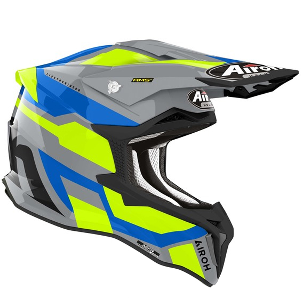 Helmetë motocross Airoh Strycker Glam, madhësia M, gri blu neon e verdhë