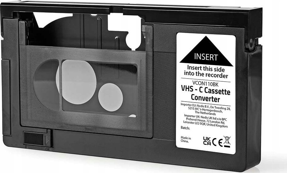 Adapter kasete Nedis VHS C në VHS, me bateri AA, i zi