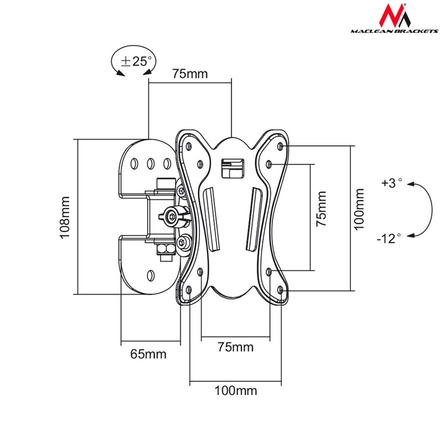 Mbajtëse muri për TV Maclean MC-758, 13"-55", 30 kg, e zezë