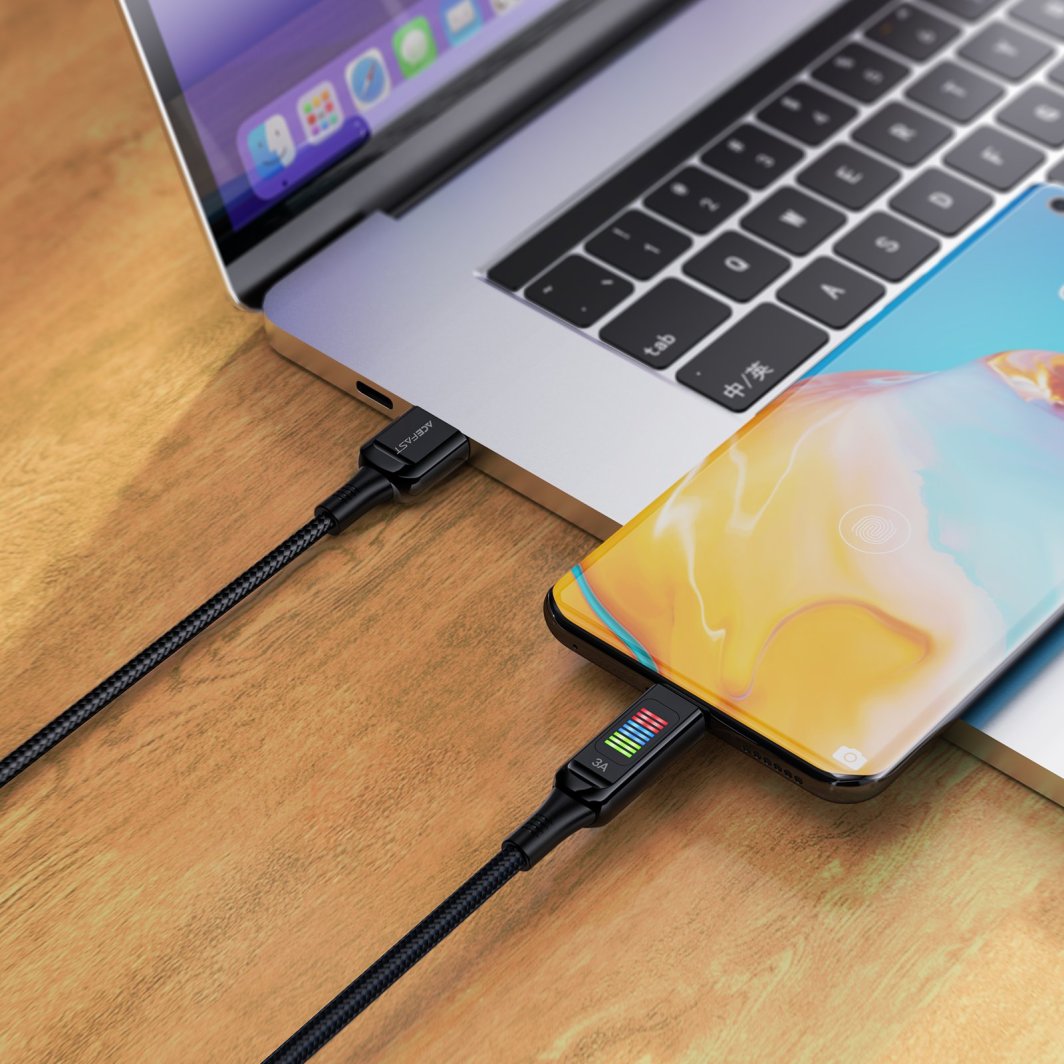 Kabllo karikimi Acefast C7-04 USB A në USB C, 60W, 1.2m, me ekran, e zezë