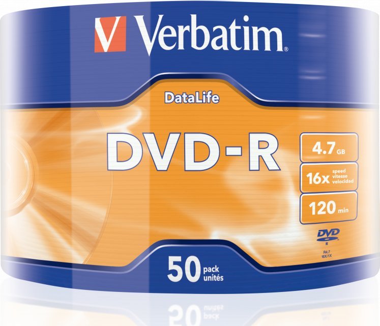 DVD disk Verbatim DataLife, 4.7GB, 16x, paketë 50 copë, Matt Silver