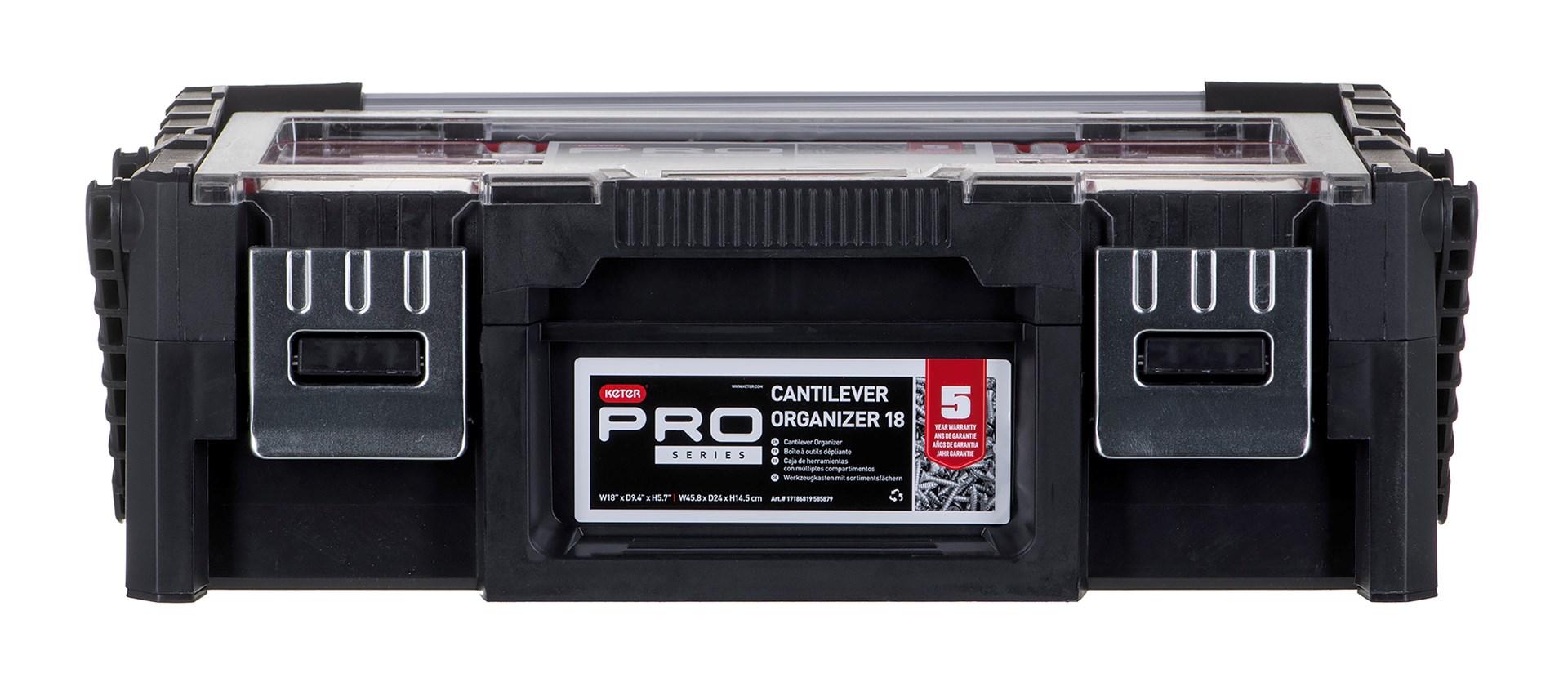Kuti veglash Keter Tool Box 237006, 18 ndarje, kapak transparent, gri