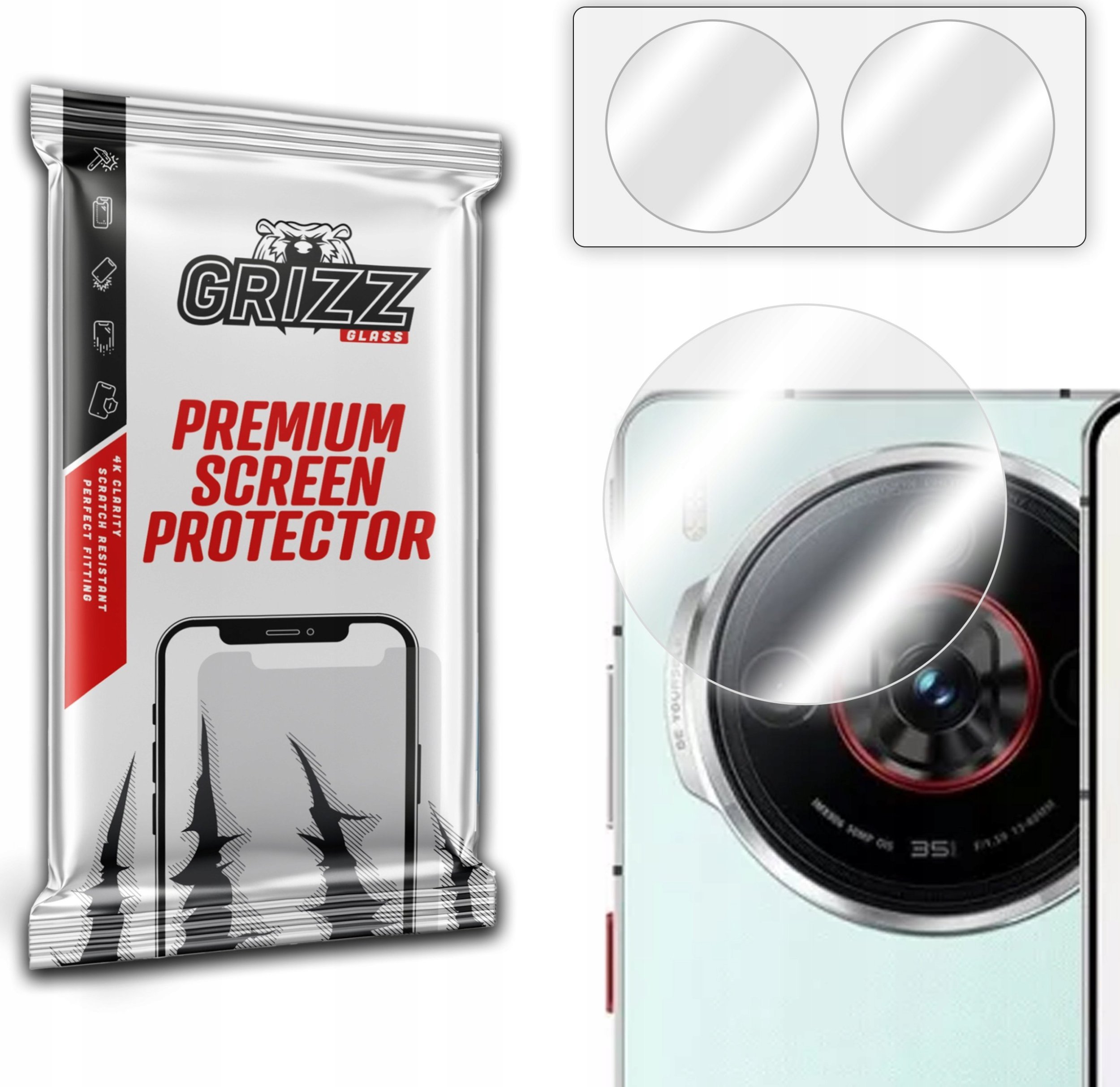 Xham mbrojtës kamere GrizzGlass HybridGlass për ZTE Nubia Z60S Pro, set 2 copë, transparent