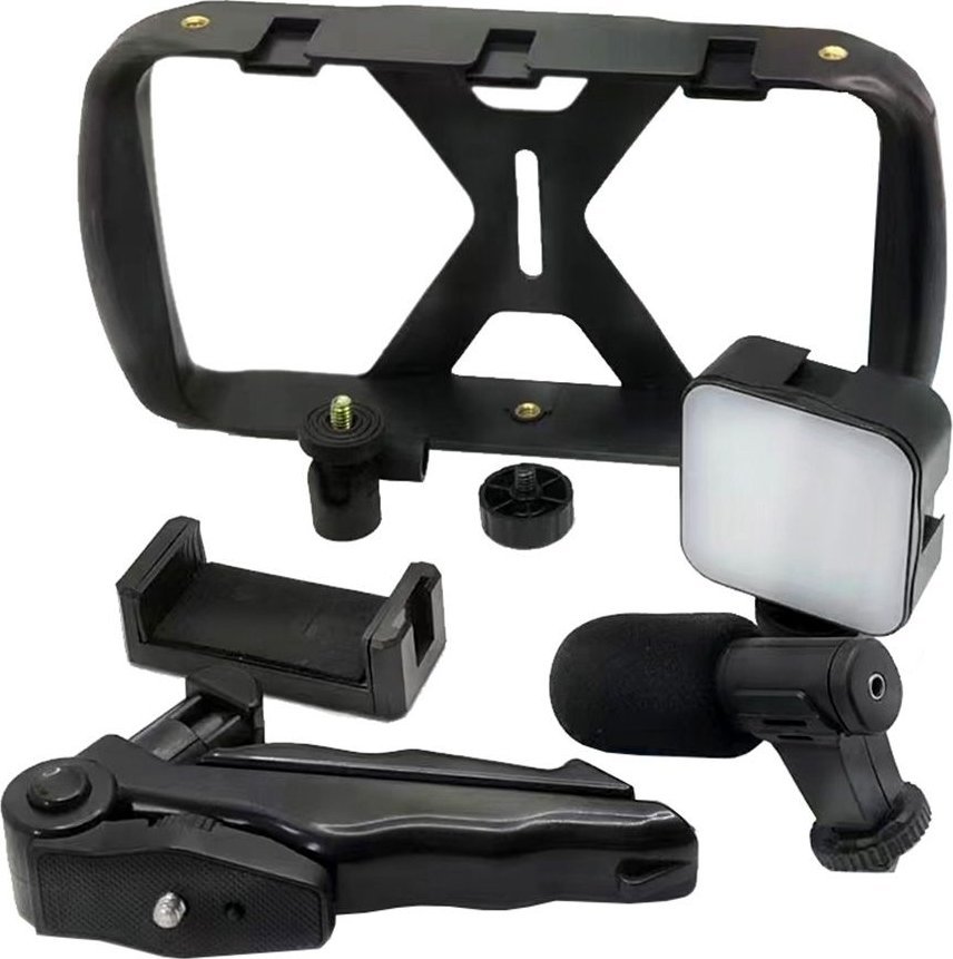 Set selfie me tripods dhe telekomandë Bluetooth TL-49T, llampë LED, mikrofon, i zi