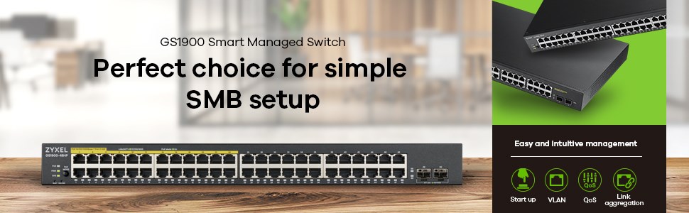 Switch rrjeti Zyxel GS1900-48, 48 porta Gigabit Ethernet, L2, i zi