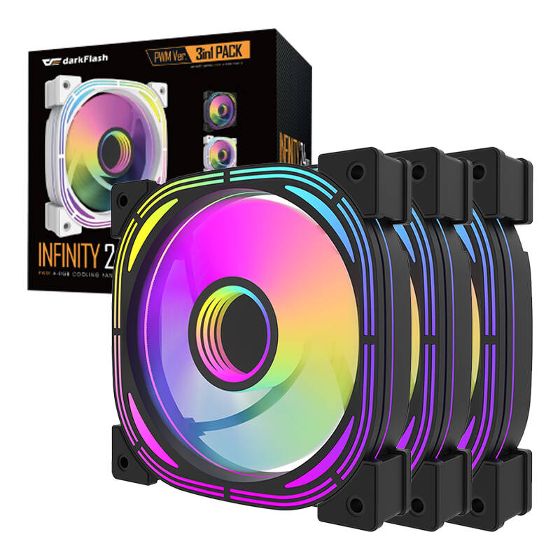 Set ventilatorësh PC Darkflash ARGB INF24 3in1, 120 mm, PWM, i zi