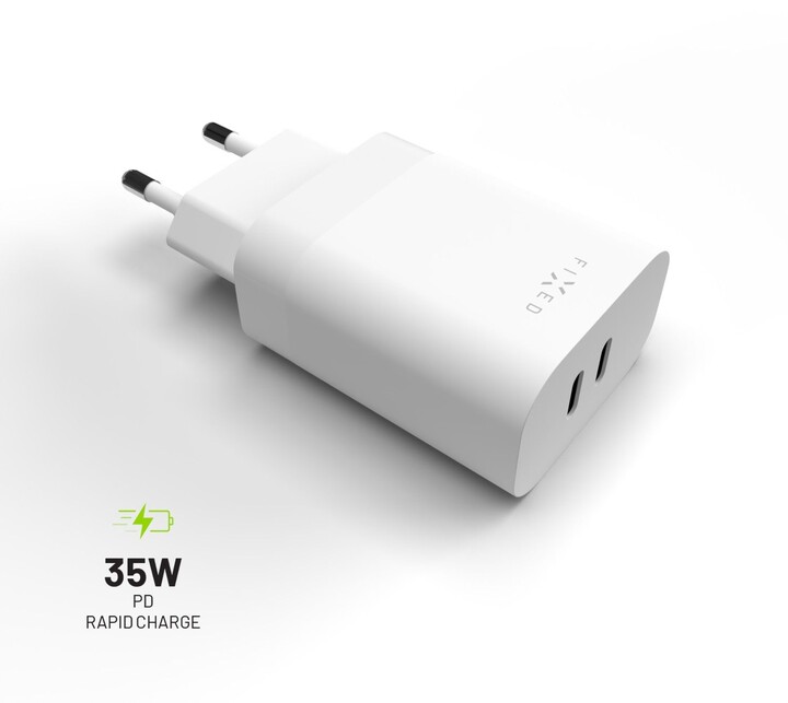 Karikues FIXED me 2x USB-C, PD, 35W, i bardhë