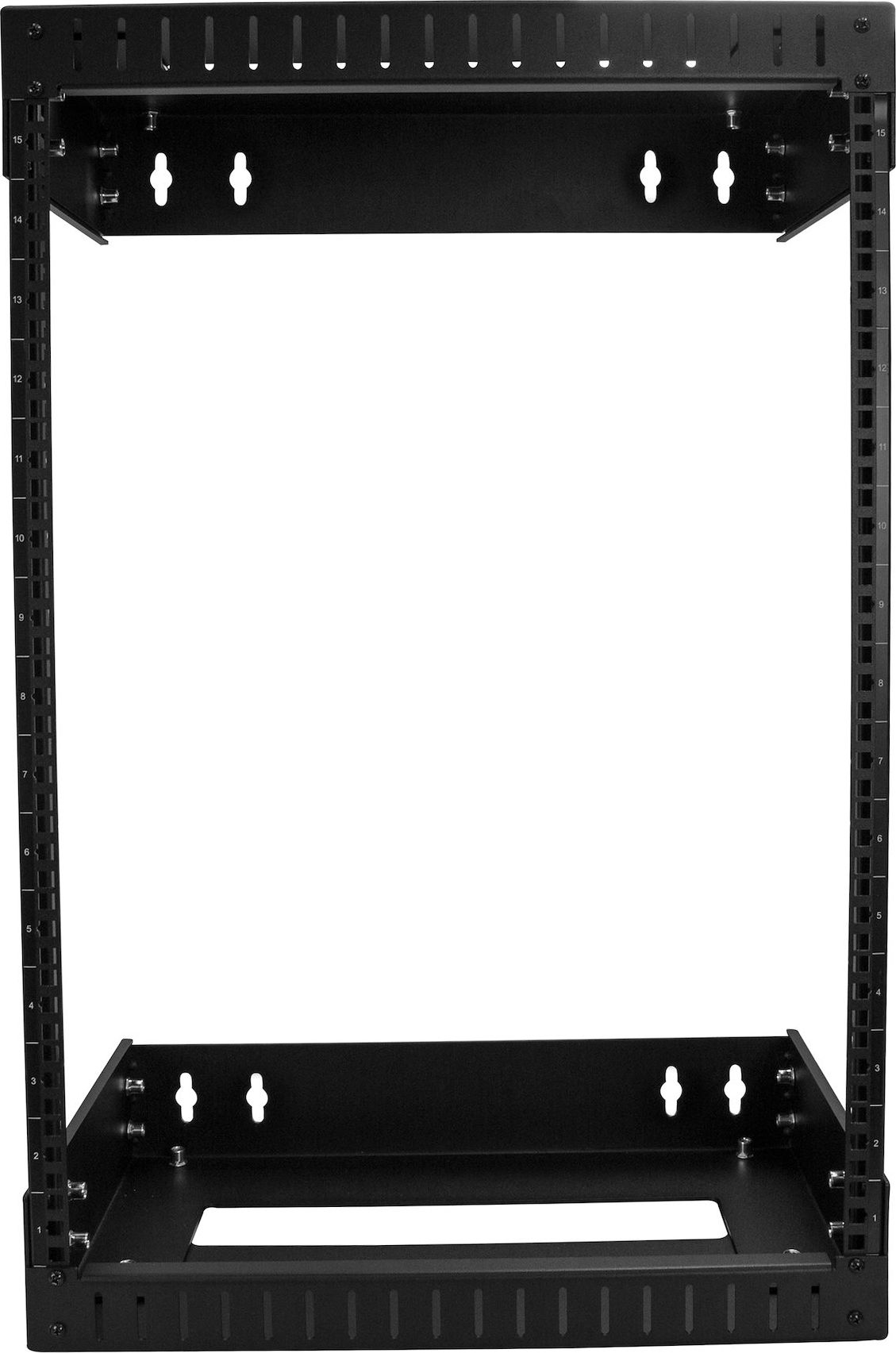 Raft muri rrjeti StarTech.com 15U 19", kornizë e hapur, thellësi e rregullueshme 30 50 cm, i zi