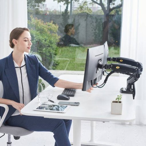 Stendë për monitorë North Bayou F160, për 2 monitorë 17-27", montim në tavolinë, e zezë