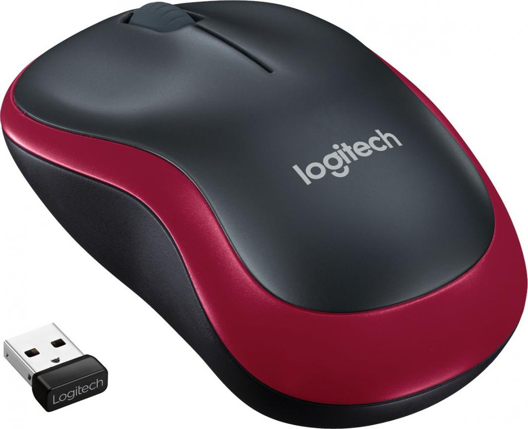 Maus Logitech M185, wireless, USB, i zi dhe i kuq