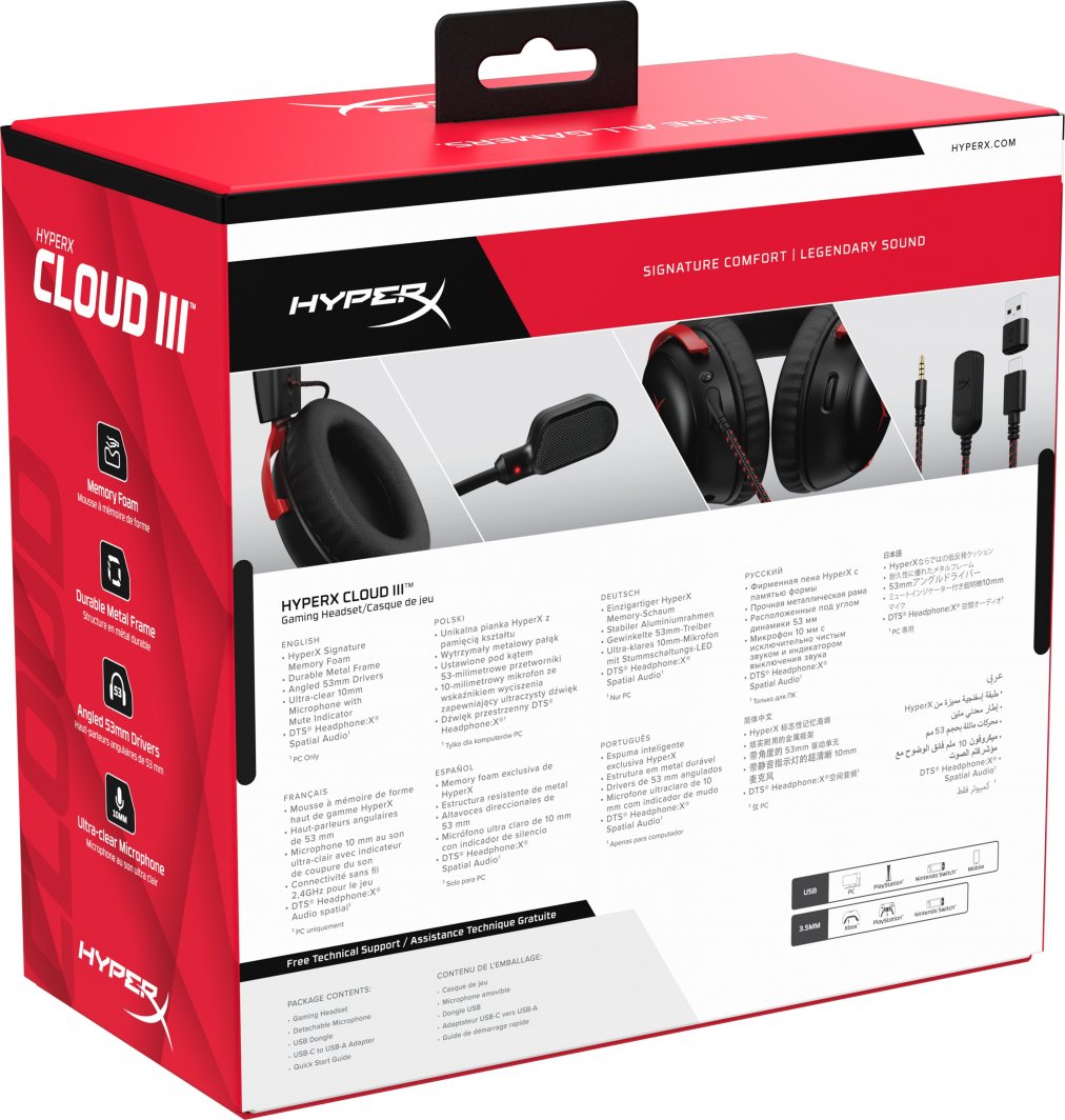 Kufje HyperX Cloud III (727A9AA), të zeza/ kuqe