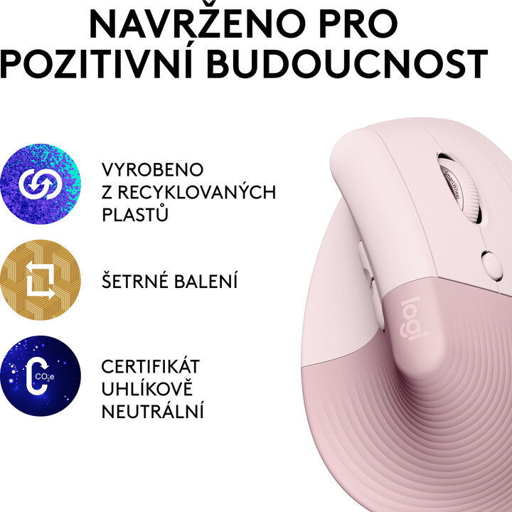 Maus wireless Logitech Lift, rozë