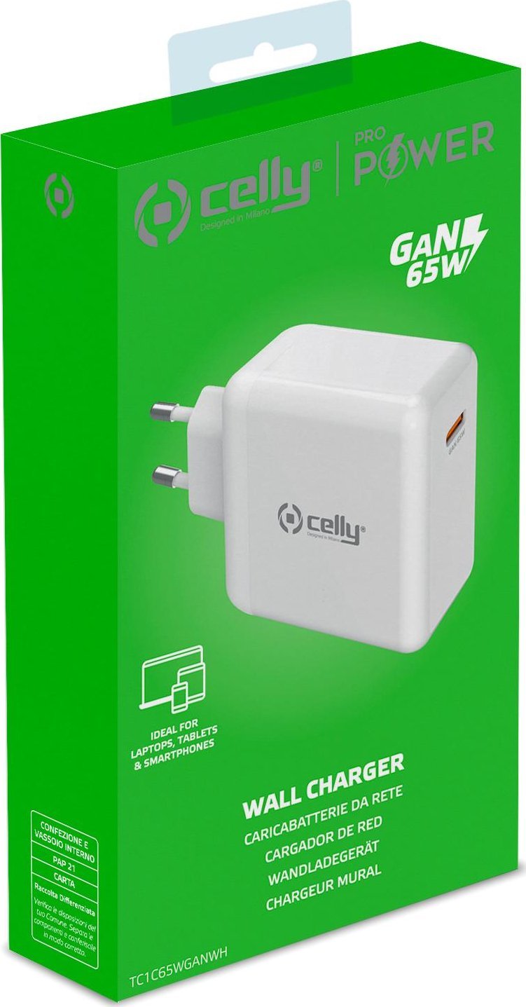 Karikues Celly TC1, USB-C, 65W GaN, i bardhë
