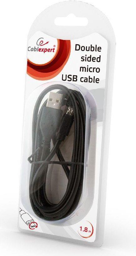 Kabllo USB Gembird, USB A në MicroUSB, 1.8m, dyanshme, e zezë