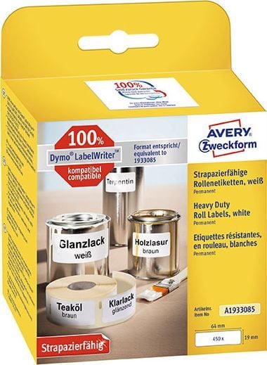 Etiketa ngjitëse Avery Zweckform Heavy Duty, 19x64 mm, 450 copë, të bardha