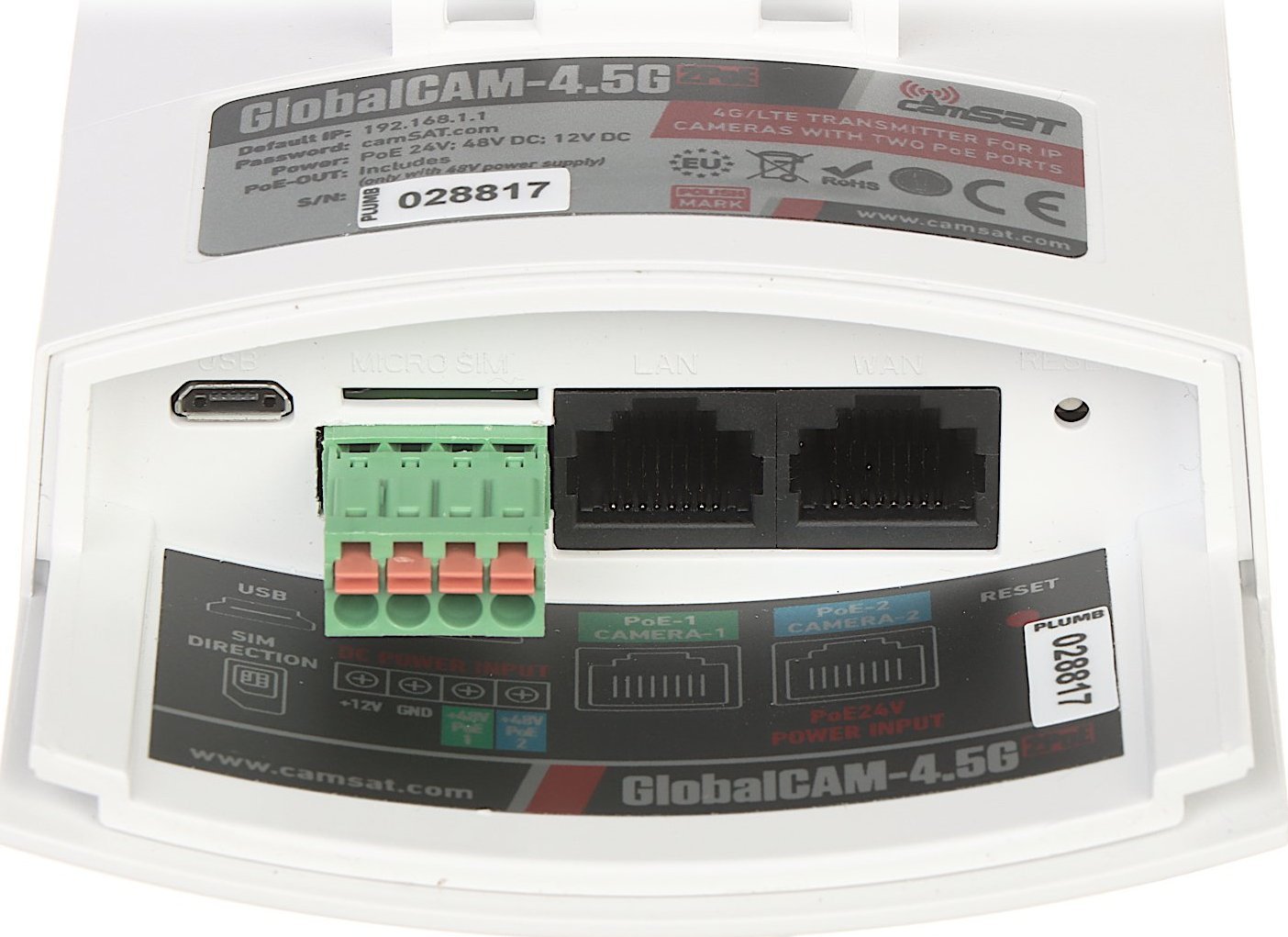 Индустриски пристапна точка Camsat GLOBALCAM4.5G-2POE, LTE Cat 4, безжично 2.4GHz, бела