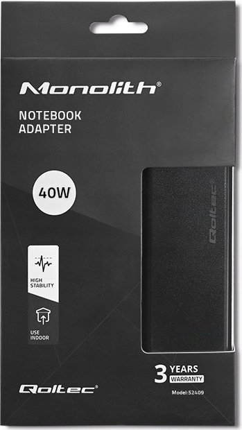 Adapter energjie Qoltec Power Supply 40W, 12V 3.33A, prizë 5.5 x 2.1 mm, i zi
