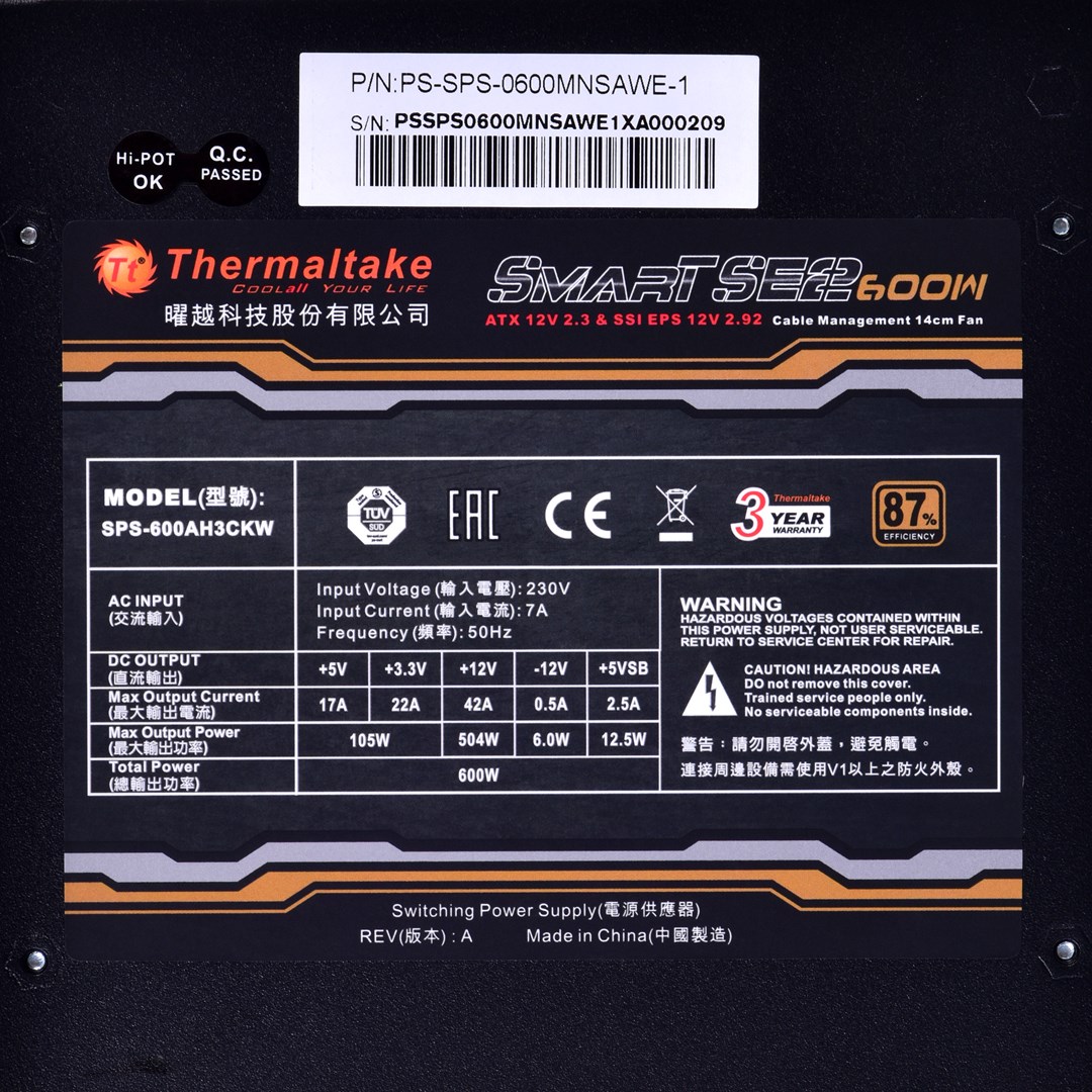 Burim energjie Thermaltake Smart SE2, 600W, ATX, 230V, i zi