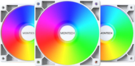 Ventilator kase Montech GF120 ARGB PWM, set 3x120mm, me fan hub, i bardhë