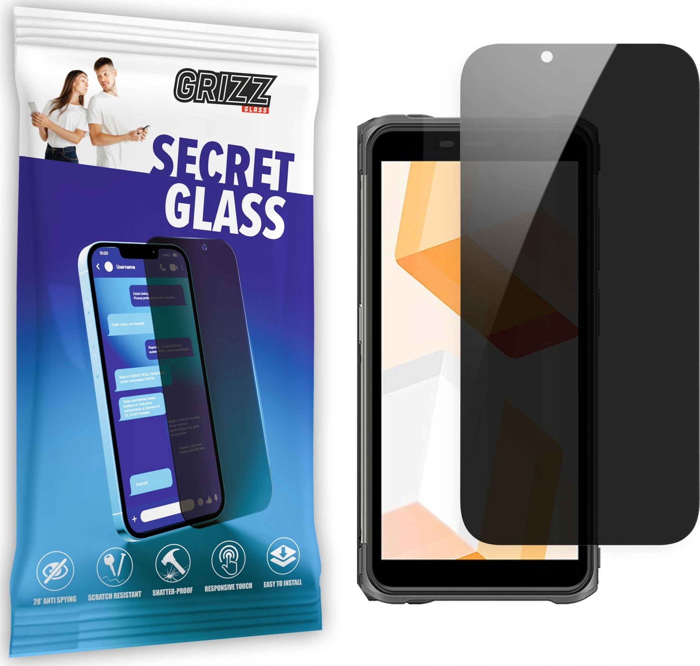 Xham privatësie Grizz SecretGlass për Ulefone Armor X10, mbrojtës ekrani, xham i përforcuar, transparent