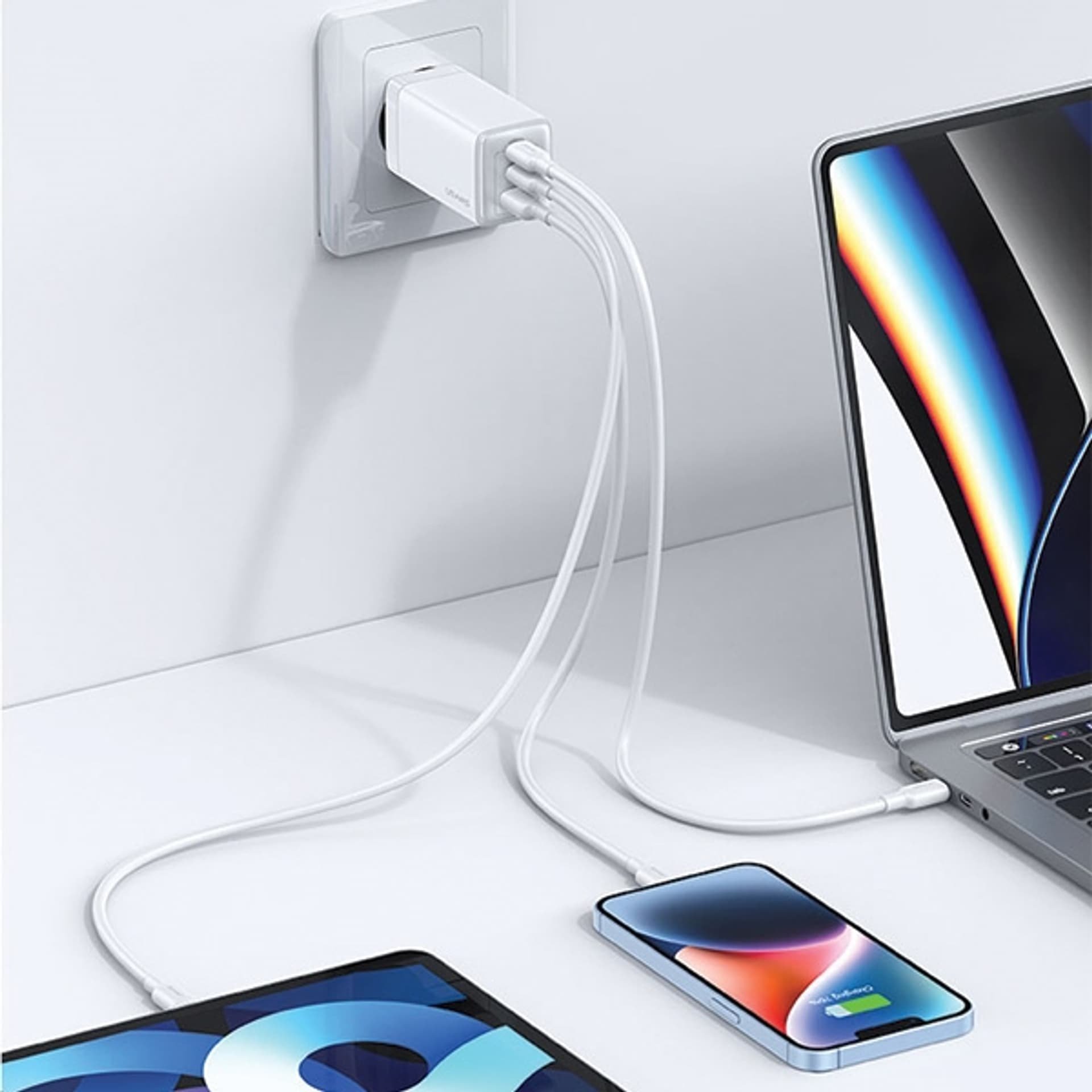 Karikues muri Usams US-CC180, 65W, 2x USB-C 1x USB, i bardhë