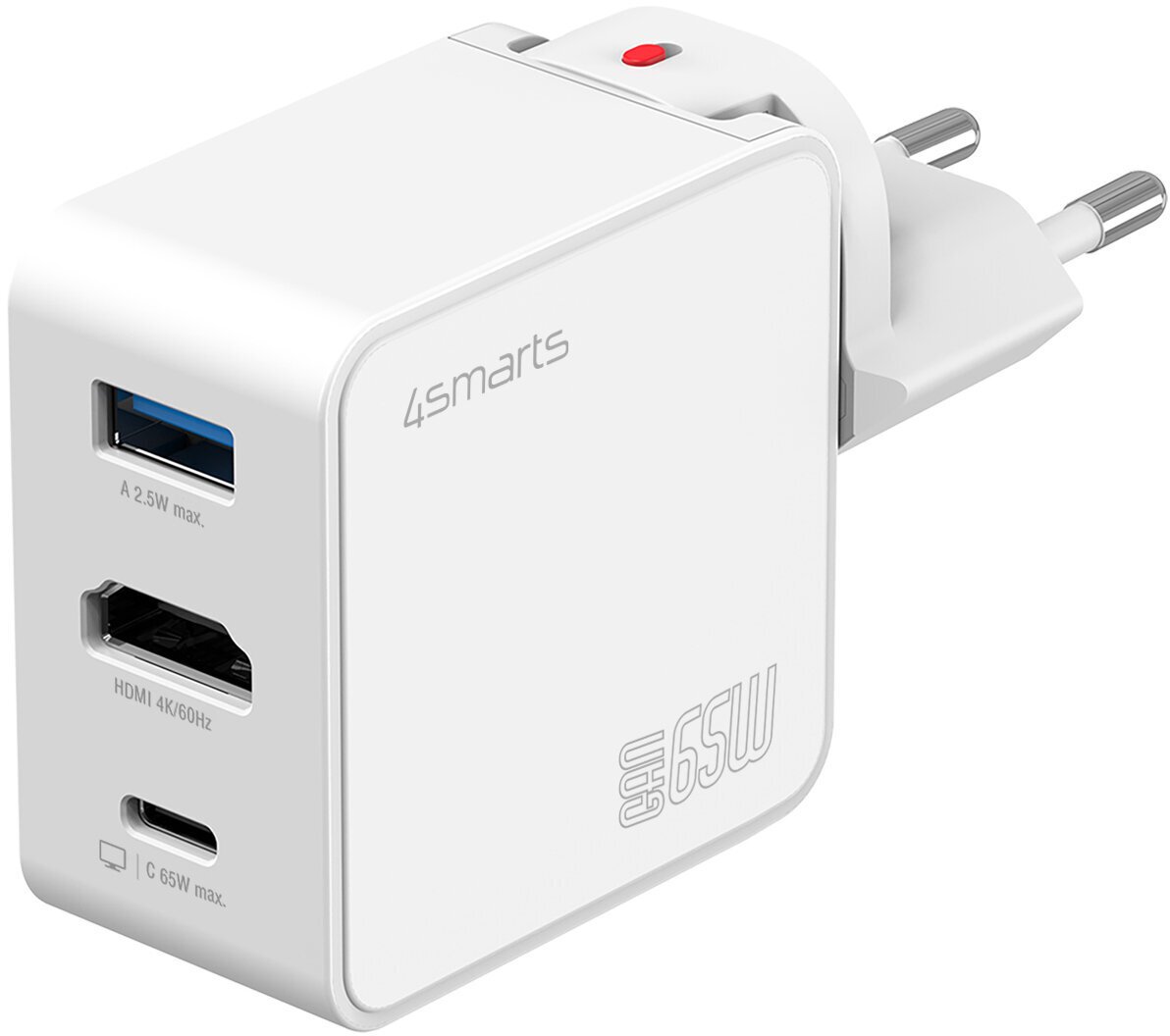 Karikues udhëtimi 4smarts GaN Flex 3 në 1, 65W, HDMI 4K, i bardhë