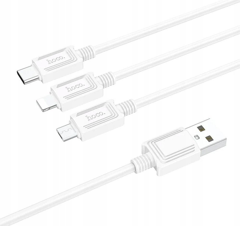 Kabllo Hoco X74 3in1 USB A në Lightning Micro USB Type C, 2A, 1m, e bardhë