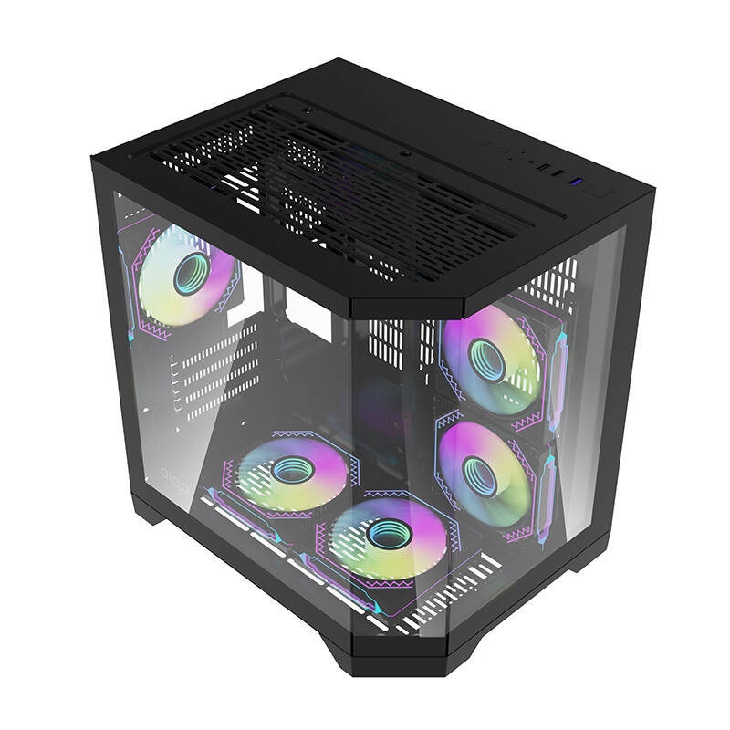 Kuti kompjuterike DarkFlash FT350 Mini Tower, M ATX ITX, 5 ventilatorë ARGB, e zezë
