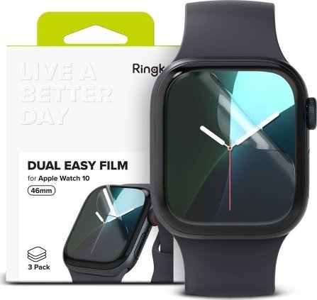 Folie mbrojtëse Ringke Dual Easy për Apple Watch Series 10 46mm, set 3 copë, transparente