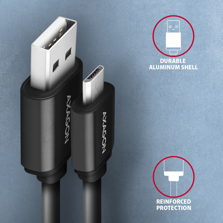 Kabllo AXAGON USB-A - microUSB TWISTER USB2.0, 2.4A, 0.6m
