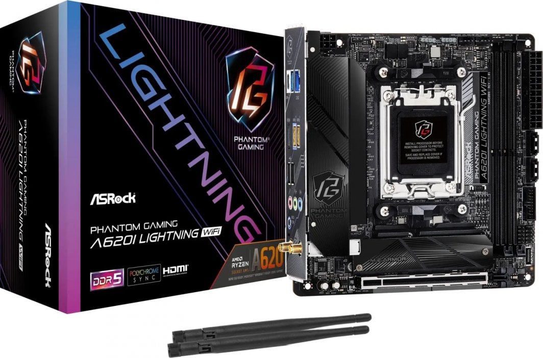 Pllakë amë ASRock A620I LIGHTNING WIFI, Wi-Fi 6E, 2.5 Gb/s LAN, RGB, e zezë