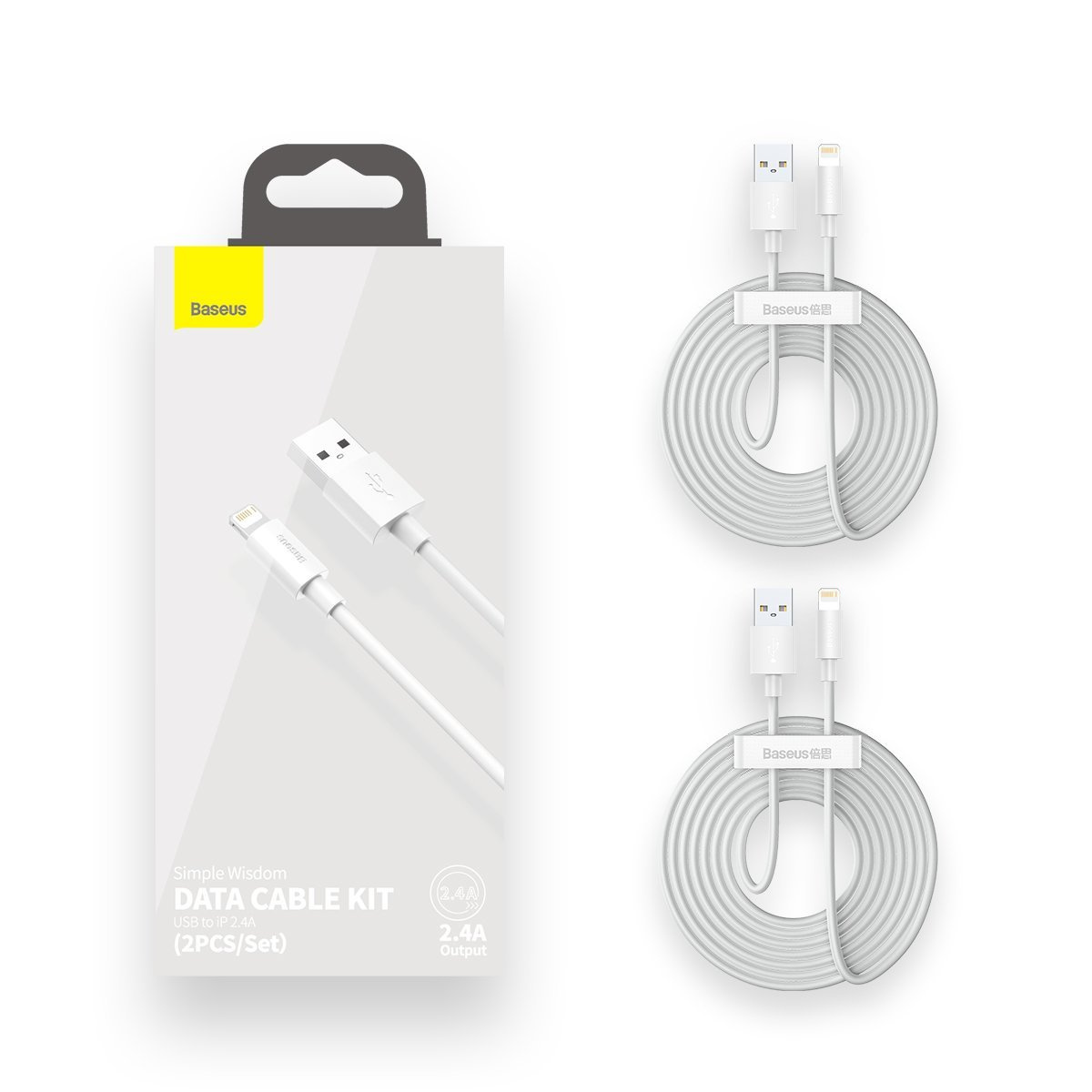 Kabllo USB Baseus Lightning, 2x USB A, 1.5 m, e bardhë