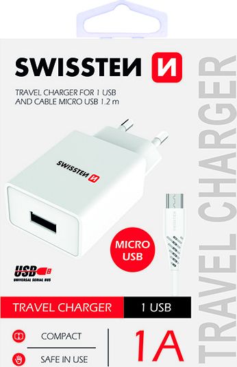 Karikues Swissten, 1 x USB-A 1 A, i bardhë