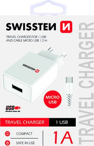 Karikues Swissten, 1 x USB-A 1 A, i bardhë